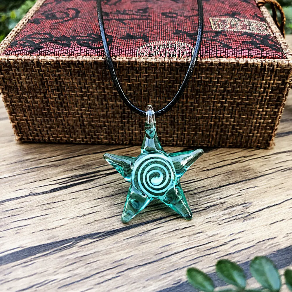 1PC Creative Ocean Style Art Starfish Inner Spiral Glass Necklace Pendant Women\'s Pendant Necklace
