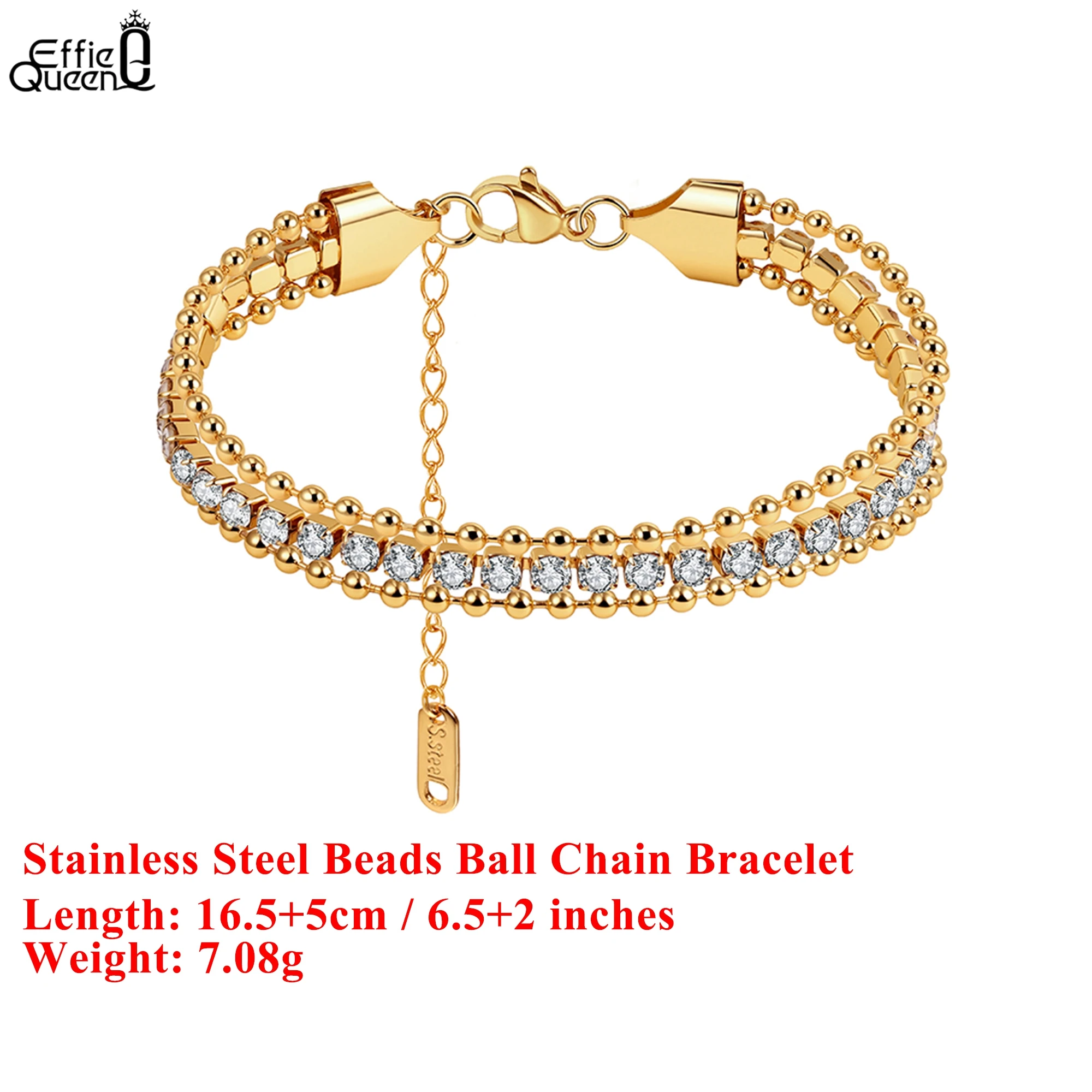

EFFIE QUEEN Браслет-цепочка из нержавеющей стали с круглыми бусинами из 18-каратного золота, роскошные ювелирные изделия для женщин и мужчин, для свадьбы, вечеринки, банкета STKB06
