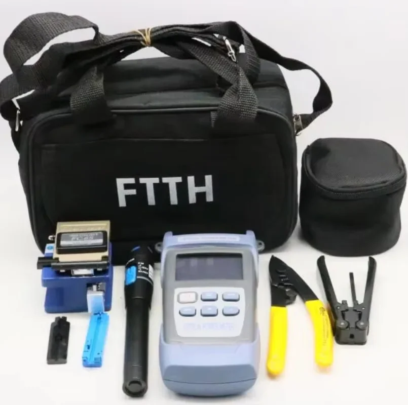 

Hot Sale Fiber Optic Splicing Tool Kit SC/APC/FC Connector Type Used POE/WIFI Network UPC Blade Life Cleaver Upgraded Bag