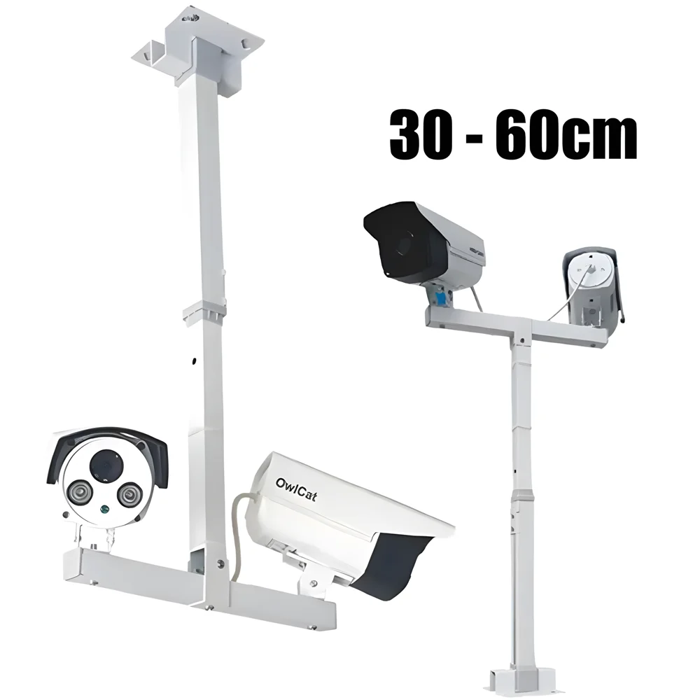 

T-Shaped Telescopic Surveillance CCTV Camera Ceiling Mounting Bracket Extension 30-60cm Adjustable Double Camera Lifting Support