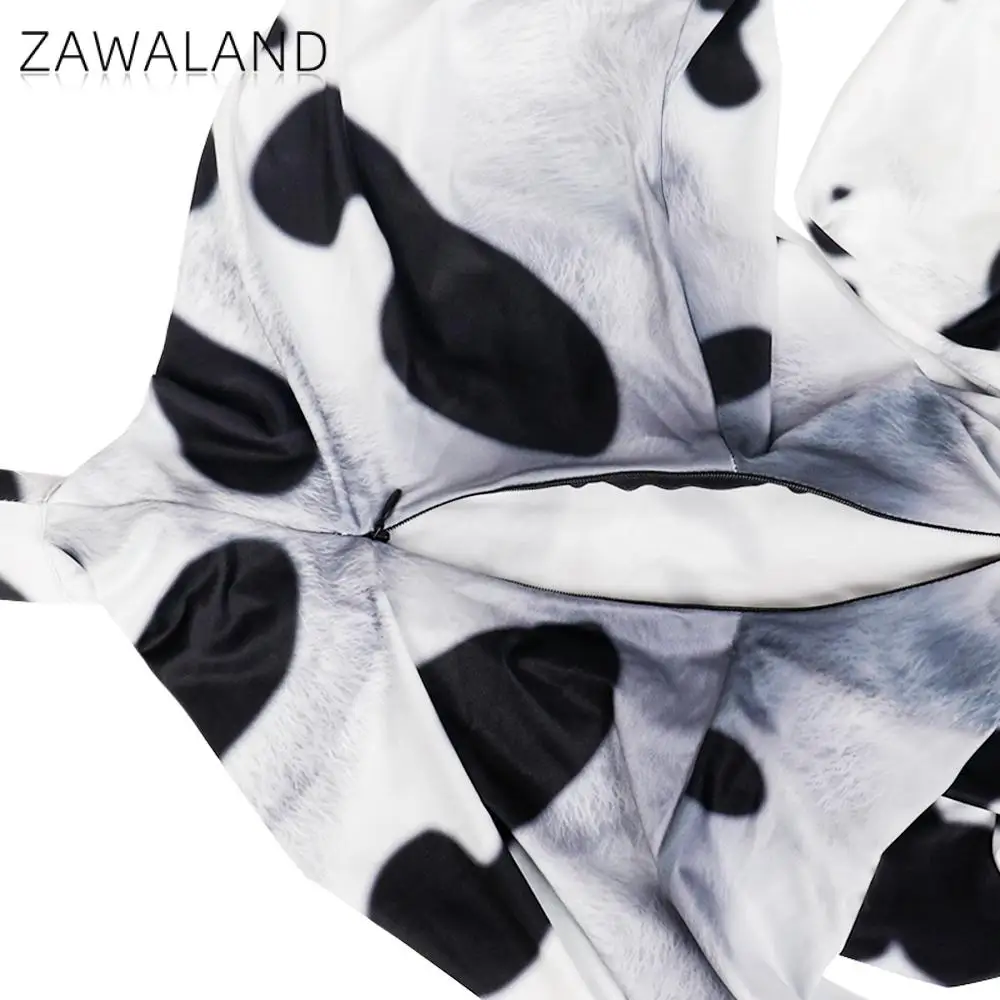 Zawaland Dairy Cows Costume with Tail Halloween Animal Cosplay Outfit Couple Zentai Bodysuits Crotch Zipper Disguise Jumpsuits