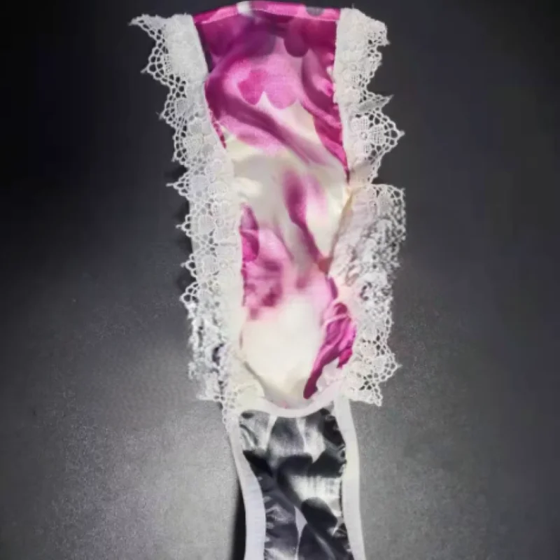 

Couple Lace Print Simulation Silk JJ Sheath Sanitary Belt Thong Sissy Smooth Touch Adjustable Waistband T-back BF Costume