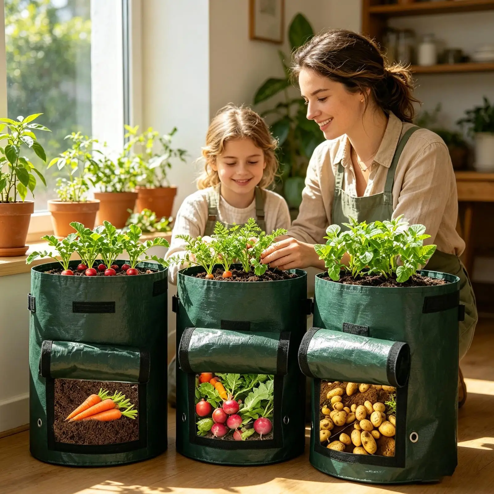 Grow Bags 10 Gallon 3 Piece Reusable Tear Resistant Vegetables Growing Bags For Indoor Outdoor Yard Patio Windowsill Carrots