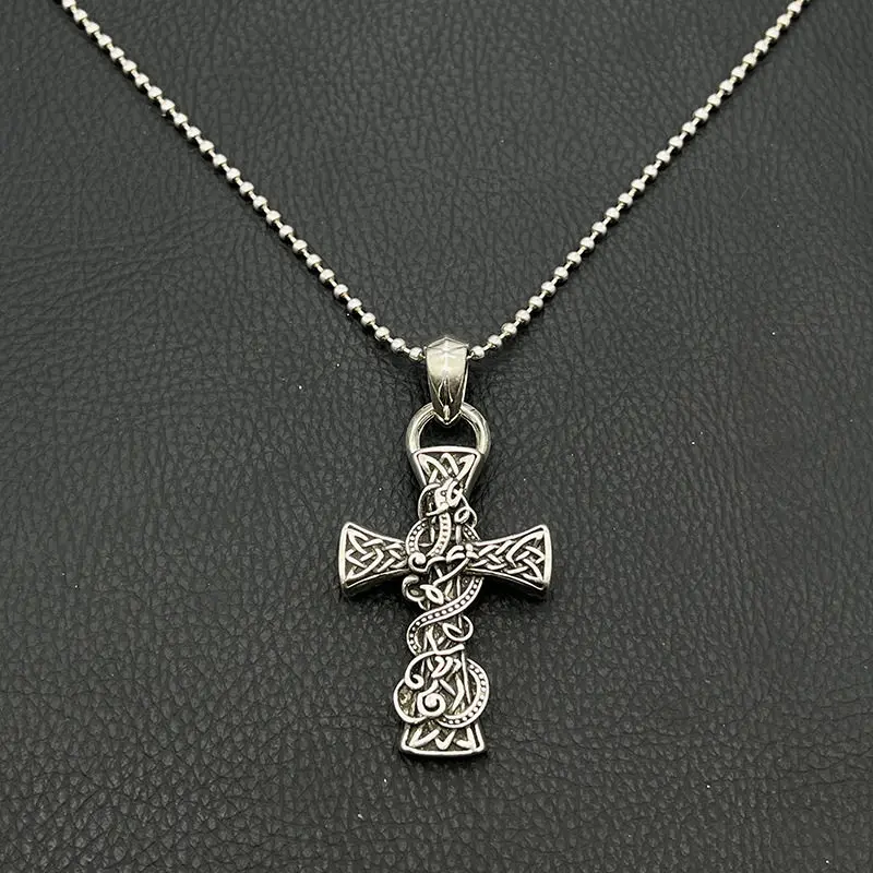 

S925 Sterling Silver Premium Retro Circle Celtic Dragon Necklace Men's and Women's Hip Hop Personality Totem Pendant