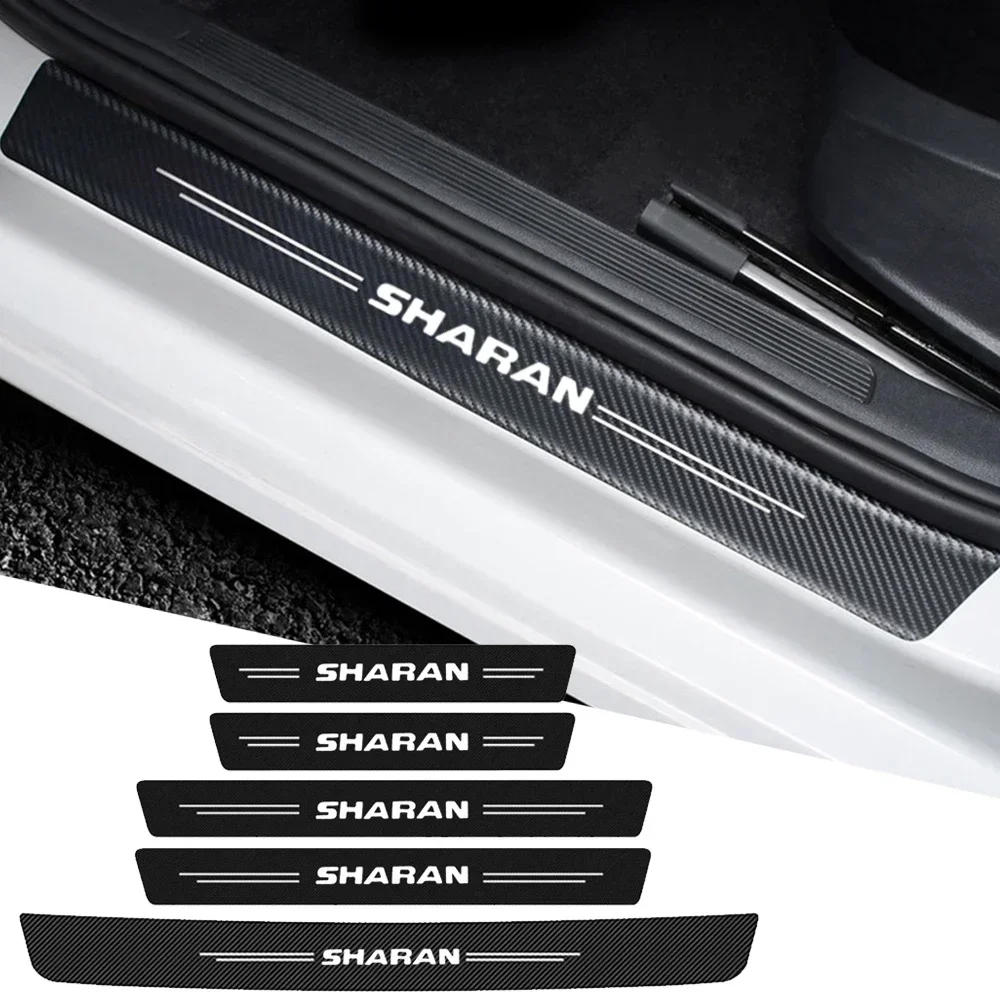 Car Door Threshold Sill Protector Stickers for VW Volkswagen SHARAN Logo Badge Carbon Fiber Rear Trunk Tail Bumper Guard Plate