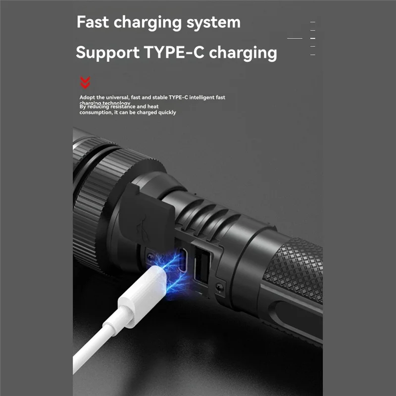 B84B-Long Range Flashlight Super Bright LED Spotlight High Power With Battery Indicator