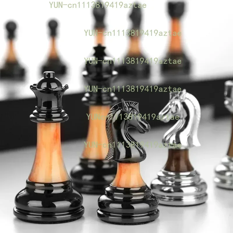 45CM Luxury Metal Chess Figures Wooden Chess Set Professional Folding Family Classic Board Games Chess Home Ornaments Collection