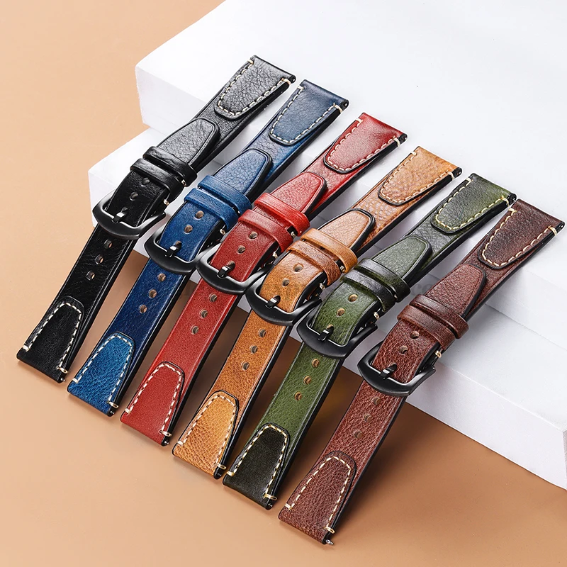 18/20/22mm Universal Retro Watchband for Seiko for Rolex Genuine Leather Watch Straps SmartWatches Men Women Wrist Belt Bracelet