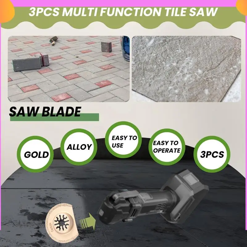 

A23P Oscillating Saw Blades - 3Pcs Multi Function Tile Saw Blades Set For Ceremic Porcelain Tile Cutting, Carbide