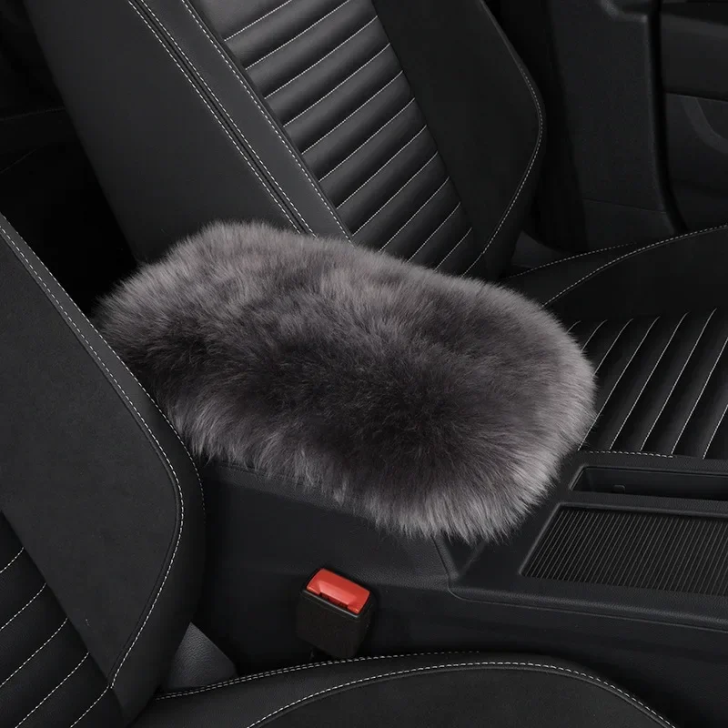 New Warm Pure Wool Fleece Car Armrest Automobile Central Console Armrest Box Cover Arm Rest Box Soft Cushion Universal Fitment