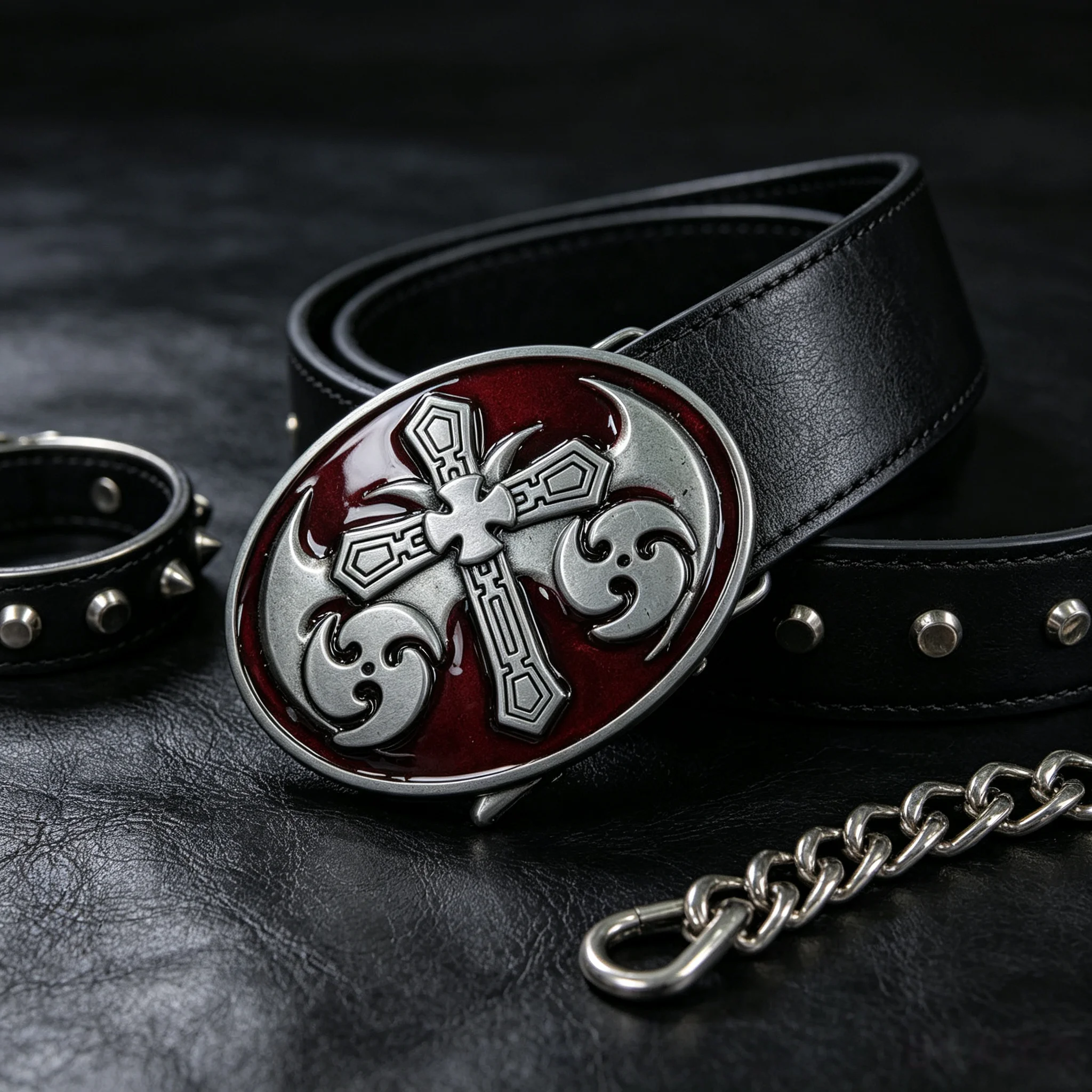 1Pcs Vintage Red Enamel Alloy Cross Belt Buckle Replacement for Men, Decorative Belt Buckle Matching Denim Jeans & Black Casual
