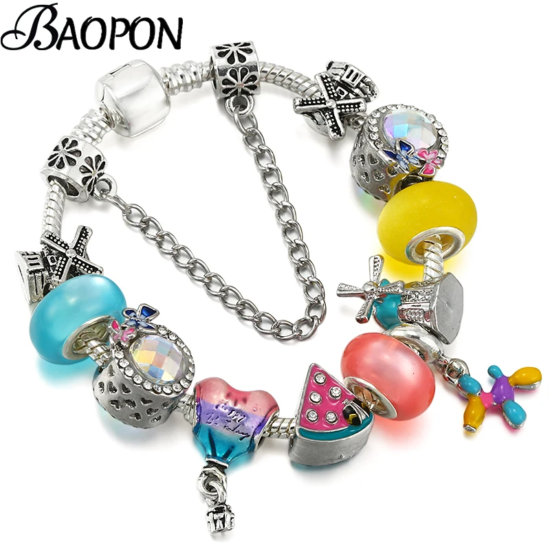 

BAOPON Romantic Travel Seriess Charm Bracelet Windmill Watermelon Beads Bracelet For Women Jewelry Gift Wholesale Dropshipping