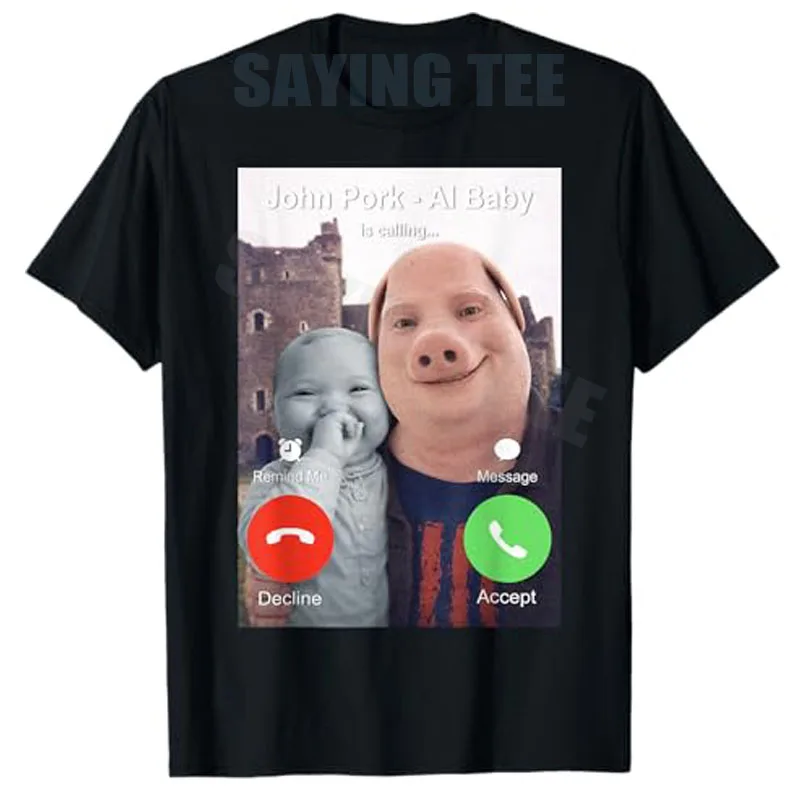 2026 Neue Mode John Pork Calling K-Pop Grafik-Bekleidung Lustiges John Pork und AI Baby Is Calling Brainrot Meme T-Shirt Neuheitstee – Detail 3