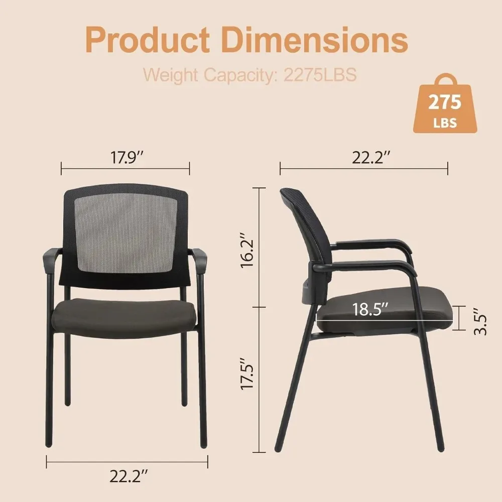 Office Reception Guest Chair Mesh Back Stacking with Ergonomic Lumbar Support and Thickened Seat Cushion for Waiting Conference