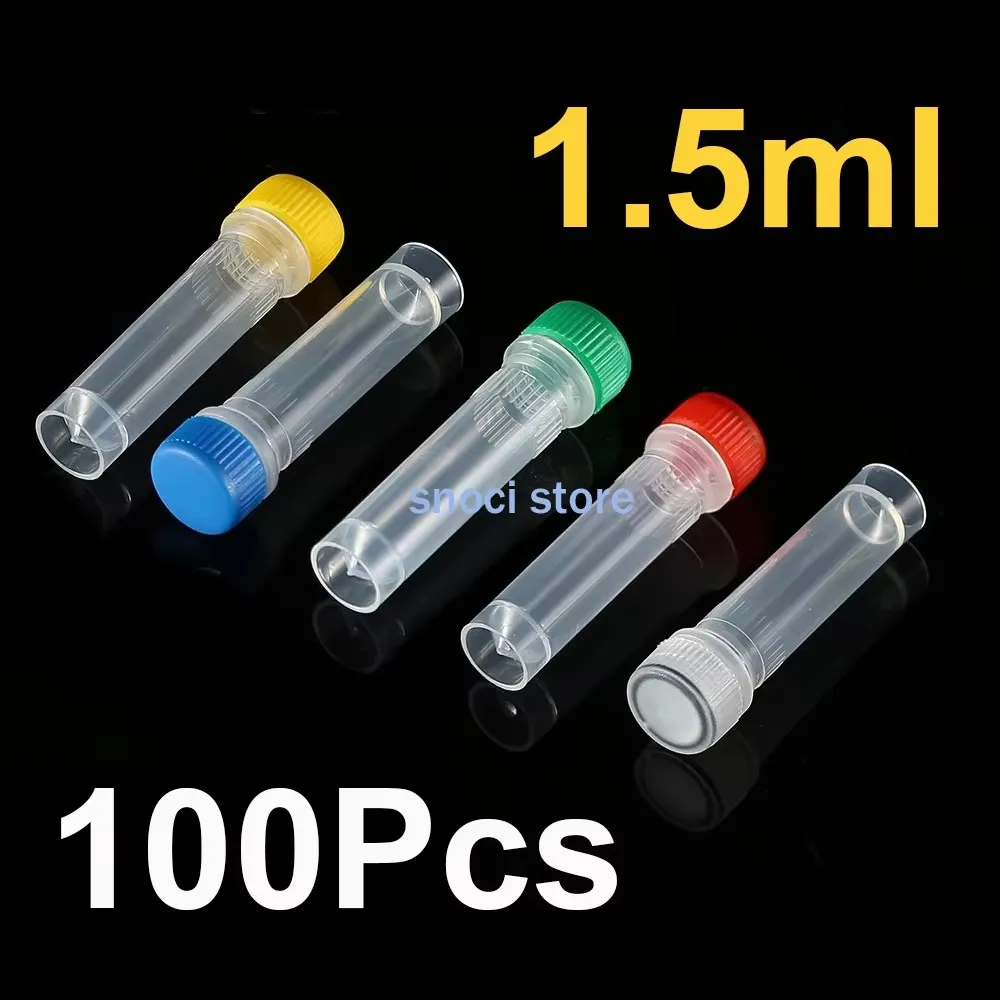 1.5ml Centrifuge Tube，1.5ml Plastic Cryogenic, 100Pcs Cryogenic Vial Screw Top Frozen Test Tube for Lab Laboratory Science