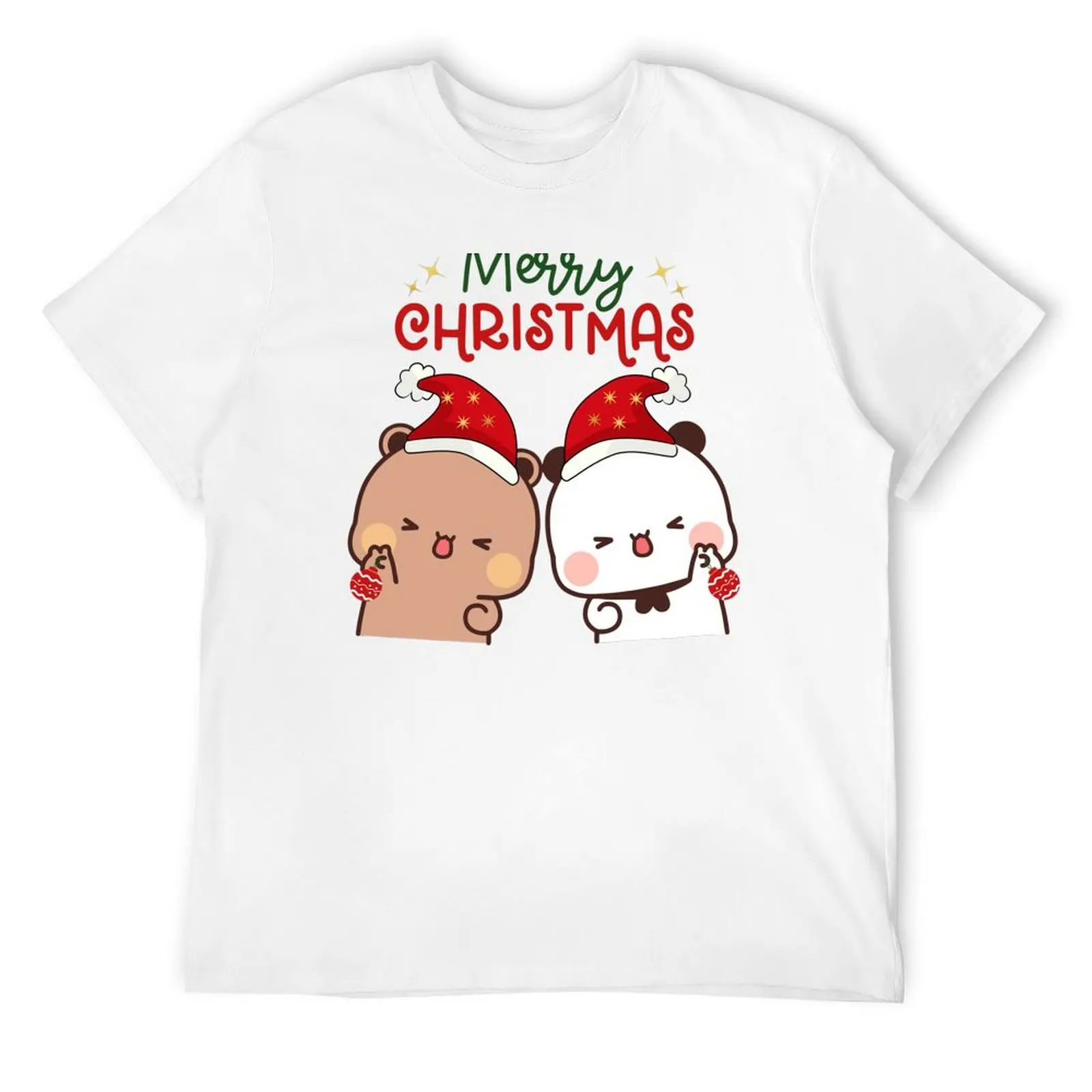 

Merry Christmas from DuDu Bear and BuBu Panda T-Shirt funny shirt cotton valentines clothes vintage clothes Men's t-shirt