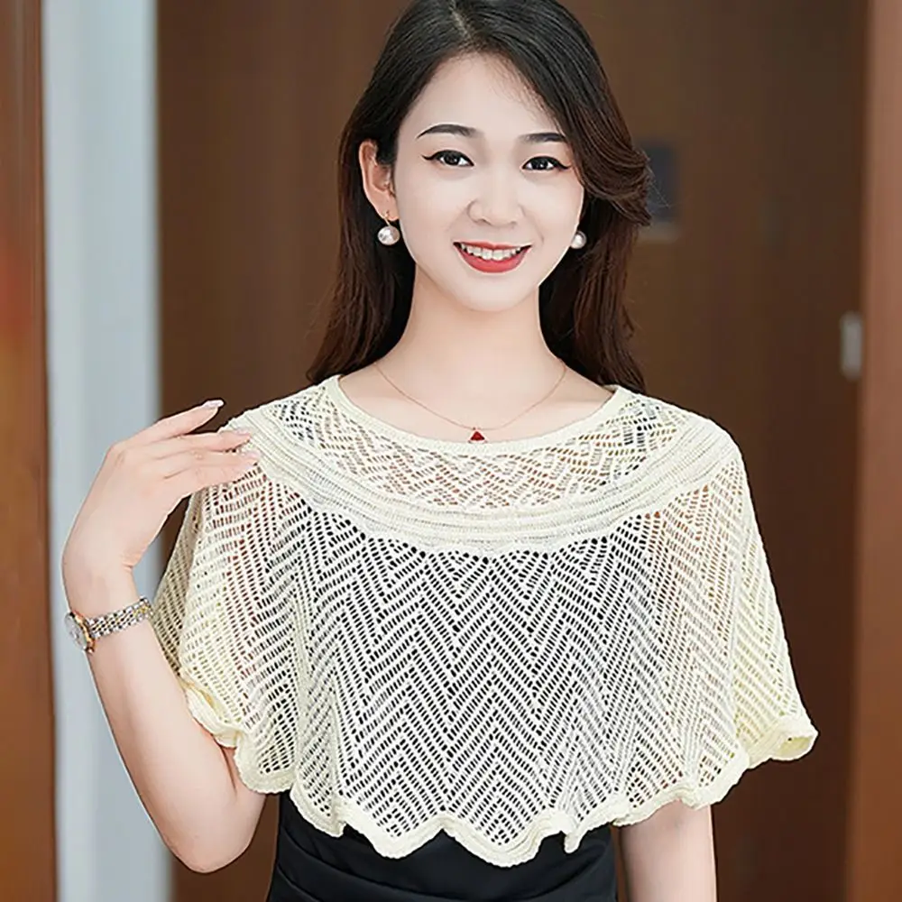 Short Outer Wear Multicolor Knitted Shawl Breathable Short Tulle Shawl Thin Coat Women