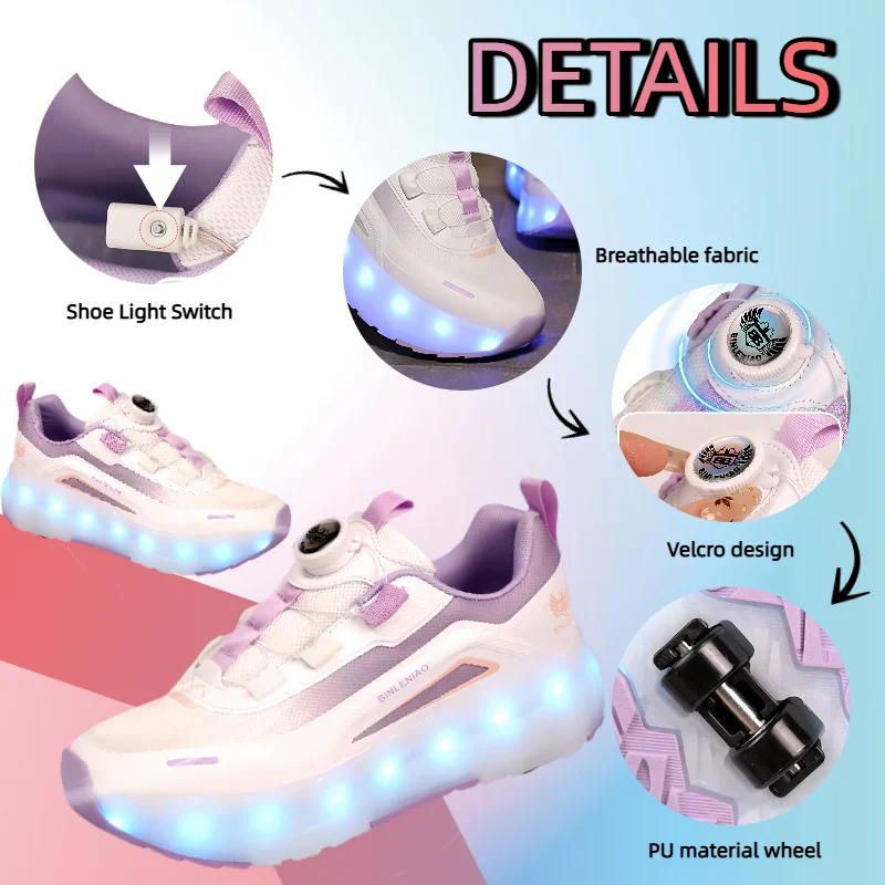 

USB Rechargeable 4 Roller Skate Shoe - Sparkling LED Wheels Easy-Spin Buckle Unisex Design for Teens/Daily Wear