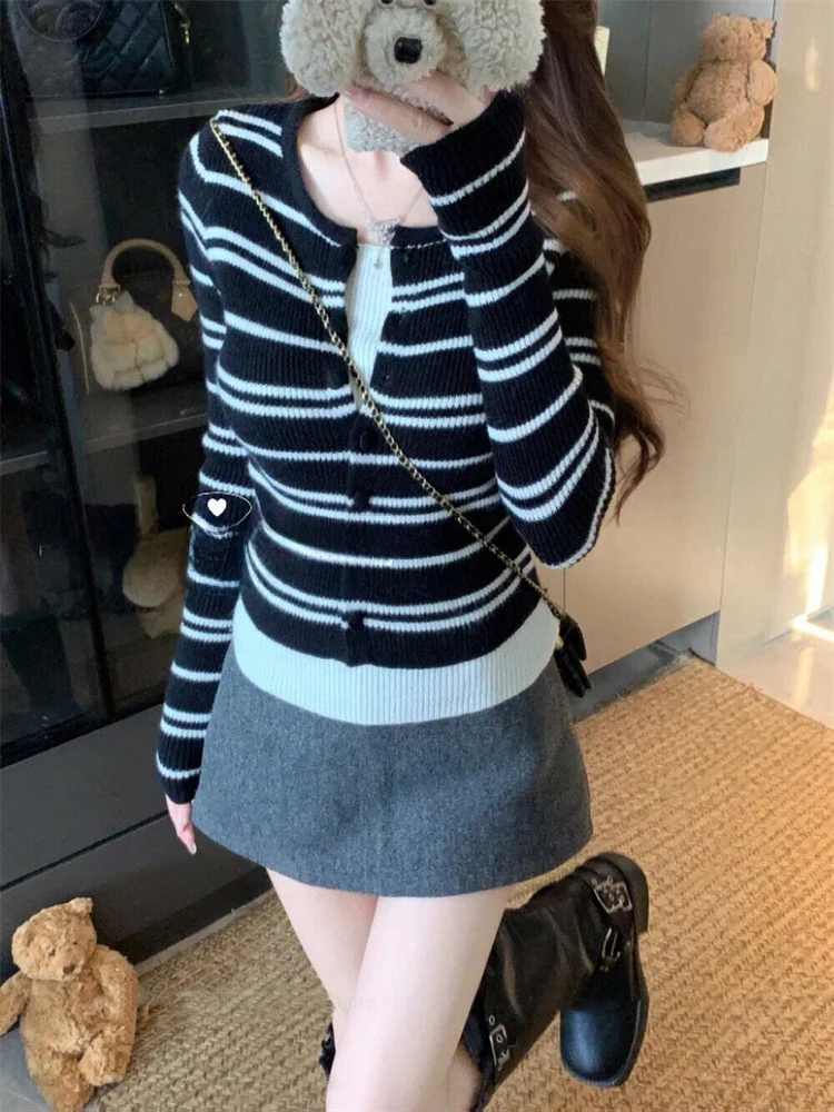 Pull tricoté Long épissé pour femme, nouveau Design, haut polyvalent, Dongda Gate Sle, mode coréenne, coupe cintrée, automne hiver