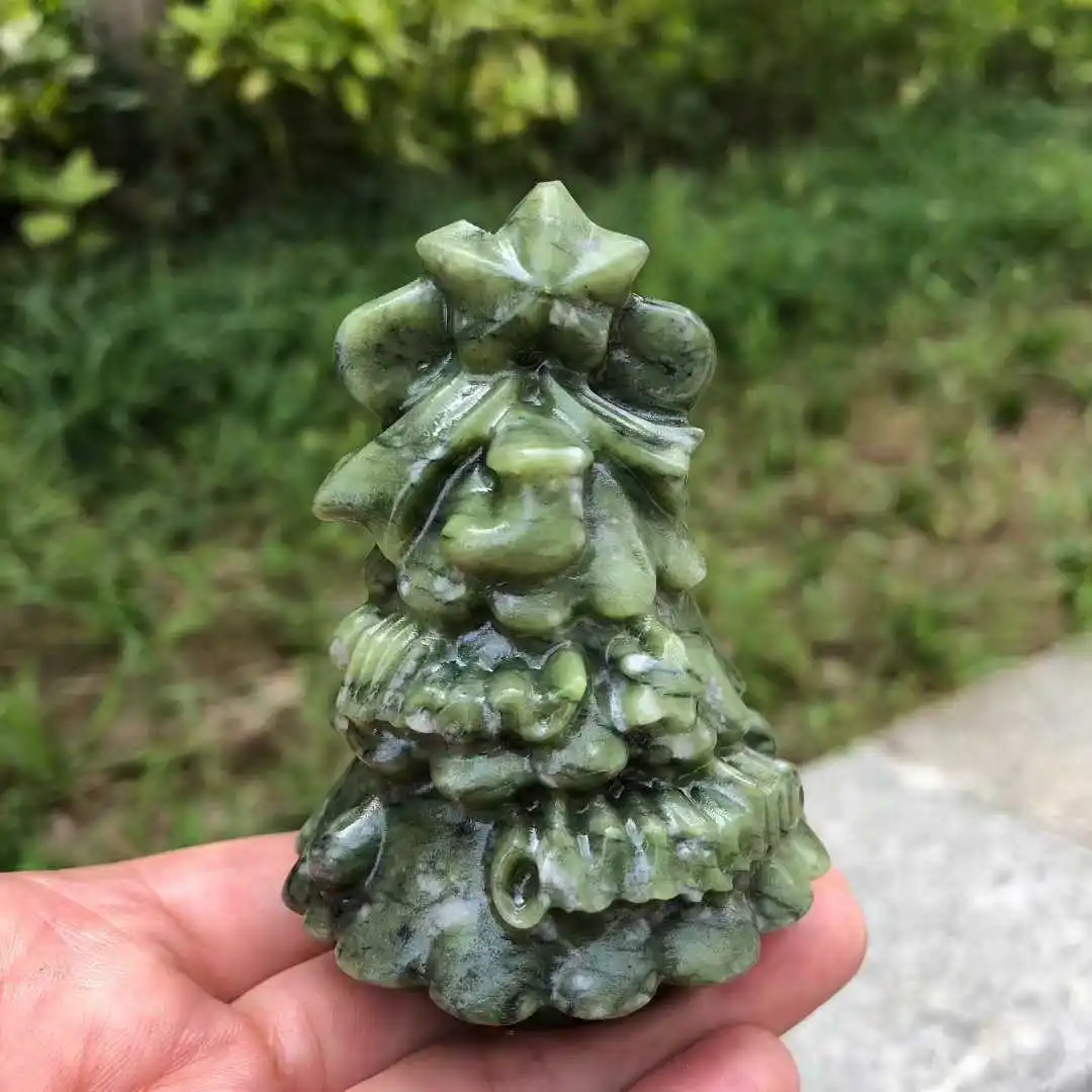 8cm Natural Ophiolite Crystal Serpentine Rock Carving Christmas Tree Decorated With Gifts Festival Stone PRODUCT Supply