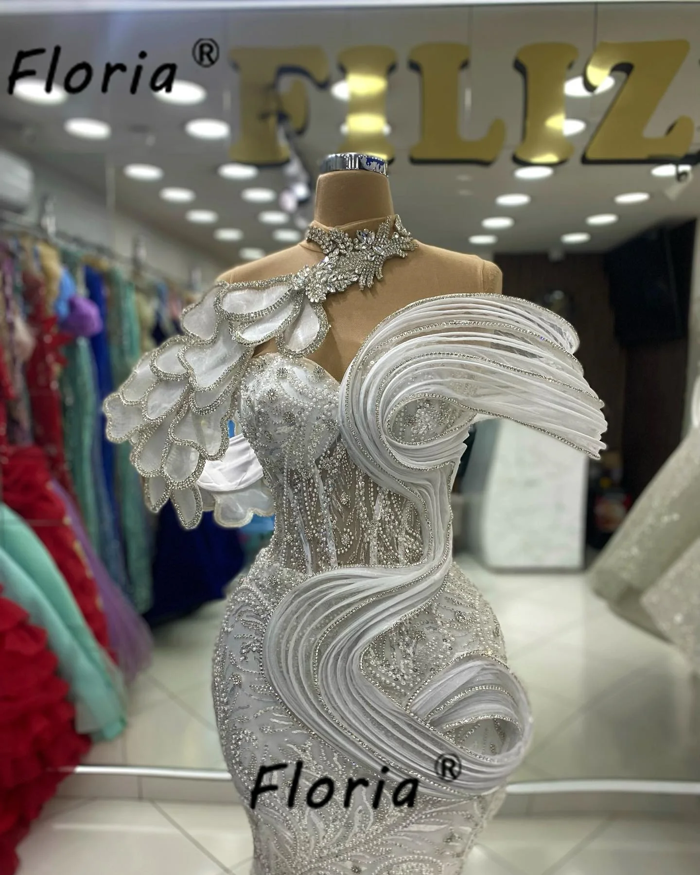 Vestidos de Noche de sirena con cuentas blancas de lujo, apliques 3D de cristal, vestido Formal de fiesta, Vestidos de ceremonia de boda, 2024