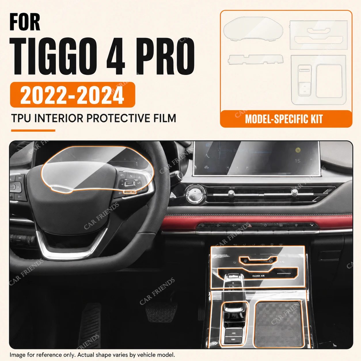 Chery TIGGO 4 Pro 2022-2024 Transparent TPU Interior Protective Film for Gearbox Air Panel GPS Navigation Screen Anti-Scratch
