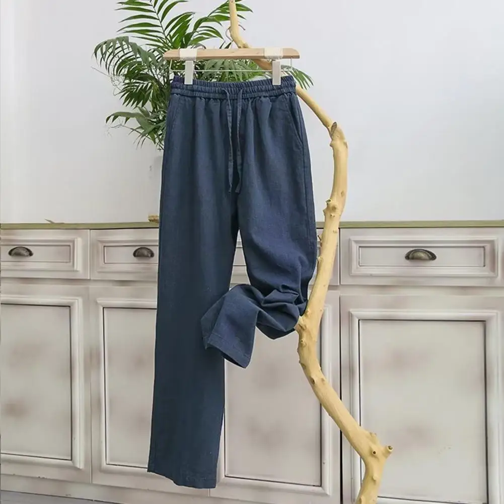 Soft Comfortable Men Pants Men's Linen Trousers Casual Loose Fit Straight Pants for Summer Vacation Travel Daily Wear Wide Leg