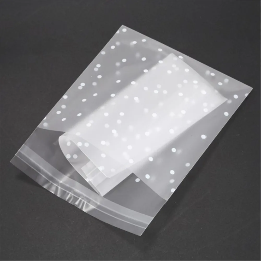 100pcs Plastic Transparent Cellophane Candy Bags Self Adhesive White Polka Dot Candy Cookie Gift Bags For Wedding Birthday Party