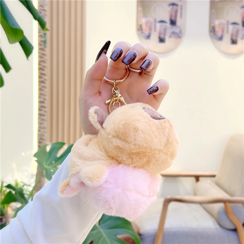 Creative Flip Capybara Pendant Plush Doll Keychain Cartoon Capybara Stuffed Animal Keyring Plush Toy Backpack Hanging Decor