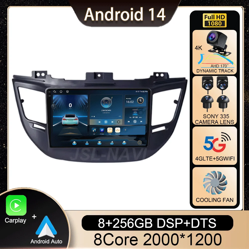 

9“ Android 14 For Hyundai Tucson IX35 3 2015 2016 2017 2018 DSP Car Radio Multimedia Video Player Navigation GPS 4G WIFI QLED