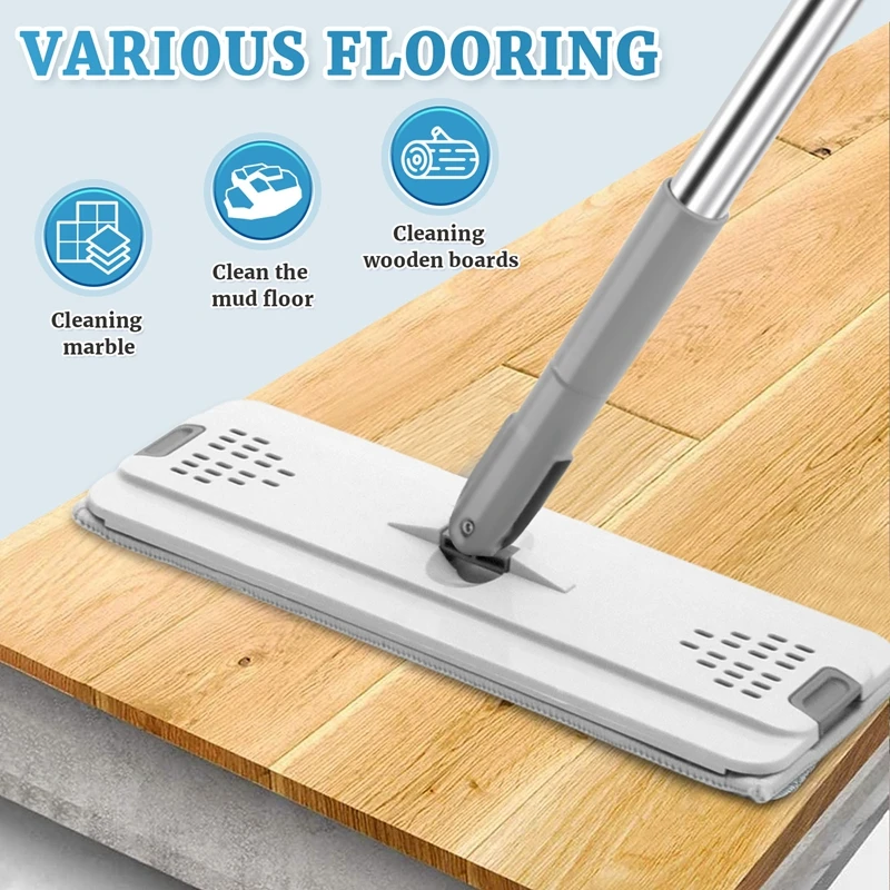 Lazy Flat Floor Mops And Bucket Set Floor Cleaning System With Washable Microfiber Pads For Hardwood Flat Squeeze Mop