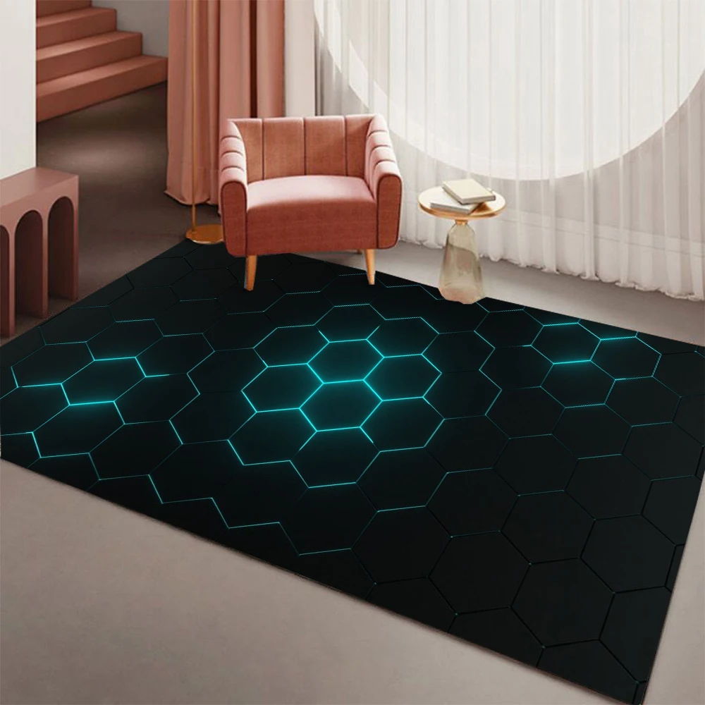 Hexagon Gaming Rug Neon Cool Carpet Mat Ergonomic Design for Gaming Room Setup Home Soft Badmat Large Carpet Indoor Mat  Doormat