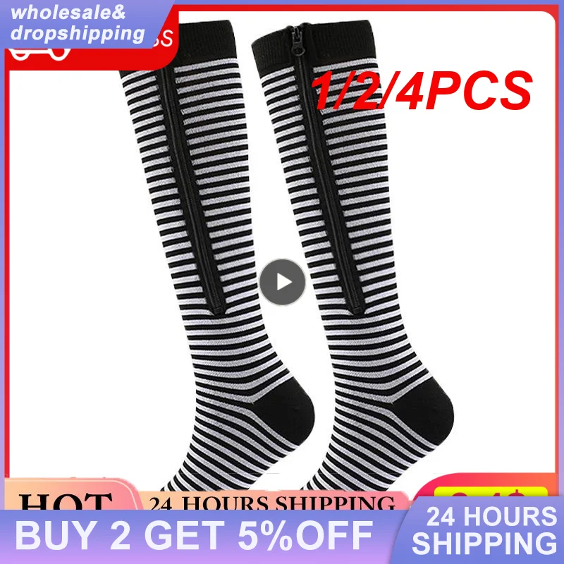 1Pair Zipper Compression Socks Women Men High Elasticity Nylon Closed Toe Pressure Stocking for Edema Varicose Veins