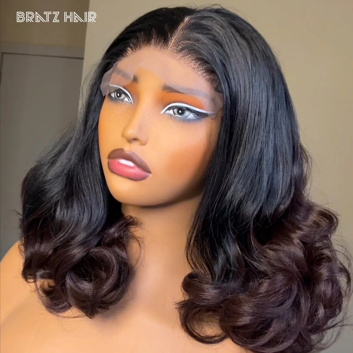 مزدوج تعادل أومبير براون 4by4 إغلاق شعر مستعار شعر الإنسان نطاط مجعد 13x4 شعر مستعار أمامي كامل للمرأة T1B/براون ترتد غلويليس الباروكات