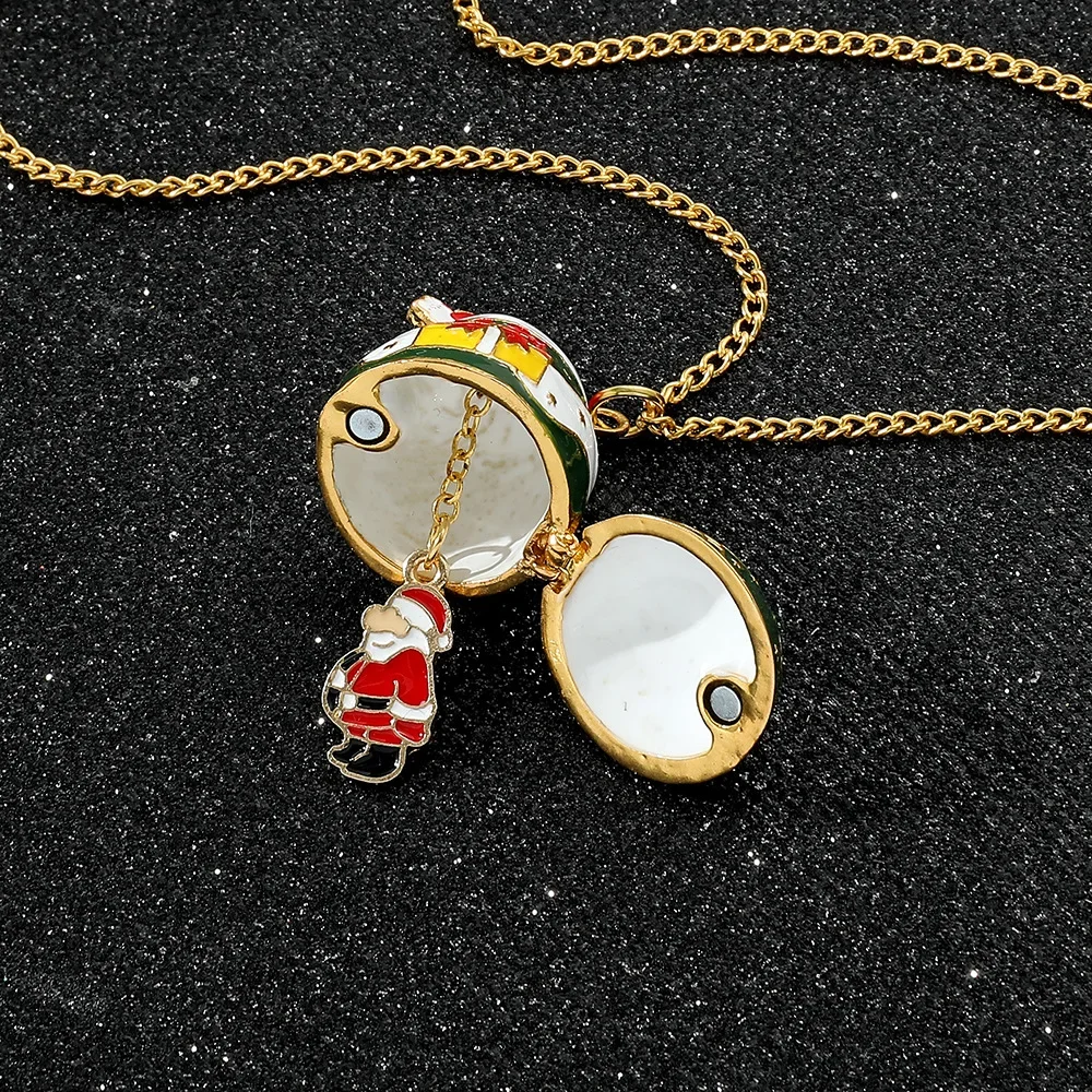 Christmas Necklace Mystery Egg Alloy Surprise Santa Accessory Jewelry Girls Boys Toys Holiday Creative Ornament Birthday Gifts