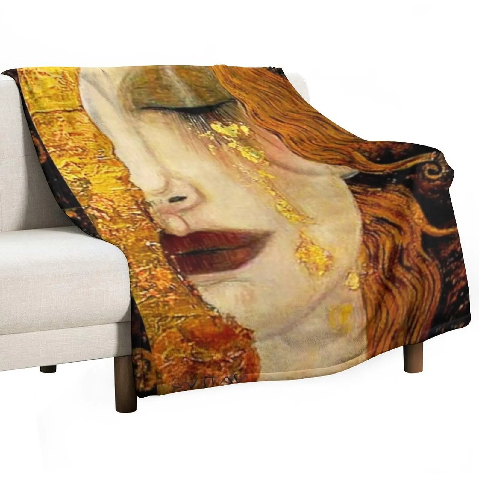 Gustav Klimt Freya's Tears w/Signature| Women's Grief Art Nouveau Throw Blanket Stuffeds Giant Sofa Bed Blankets