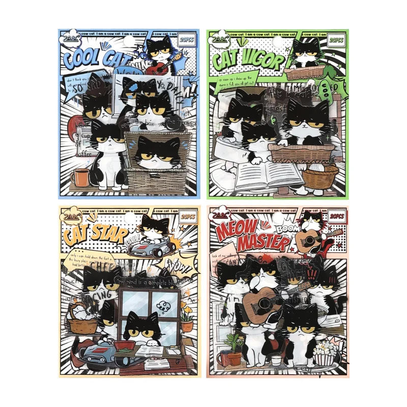 1 Packung/20 Stück Cartoon-Aufkleber-Set mit schwarzer Katze, niedliches DIY-Handgemachtes Album, Scrapbooking, dekoratives Papierzubehör