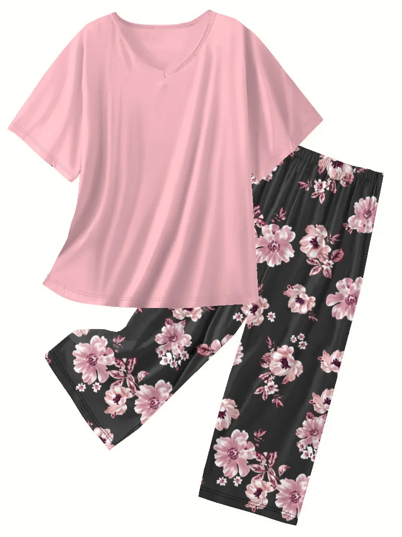 

Пижама больших размеров с круглым вырезом и короткими рукавами