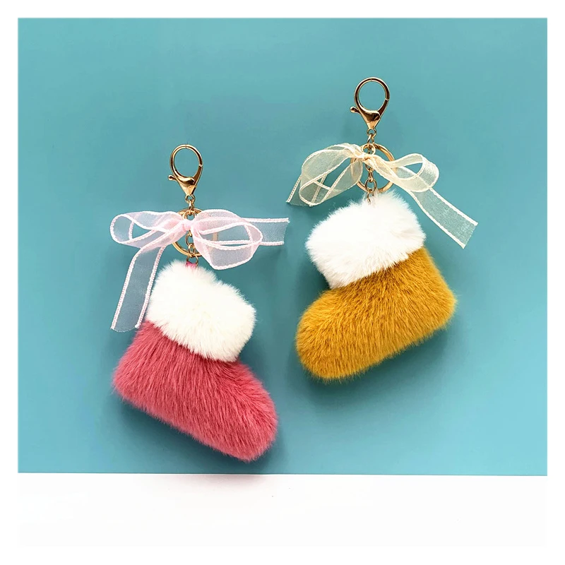 2023 Gift Accessories Christmas Boots Key Chain Lovely Bowknot Bag Pendant Cartoon Plush Car Key Chain