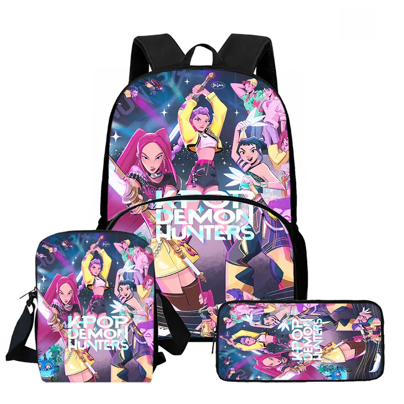 حقيبة ظهر مدرسية للأطفال مع جيب أمامي، حقائب كتف، حقائب أقلام رصاص كرتونية K-P-op D-em-on Hu-nt-er-s حقائب مدرسية للبنين والبنات #1