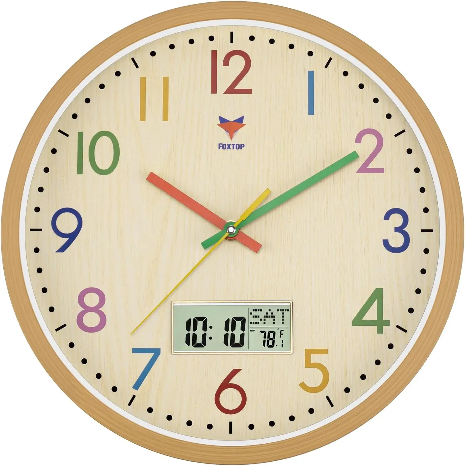 

Silent Kids Wall Clock with Digital Display, 12 Inch Analog Clock for Room Decor, Battery Operated
