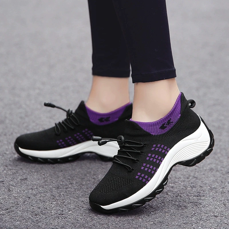 

High Elasticity Fly Woven Breathable Mesh Women's Shoes Trendy Llightweight Socks Shoes Casual Sports Shoes