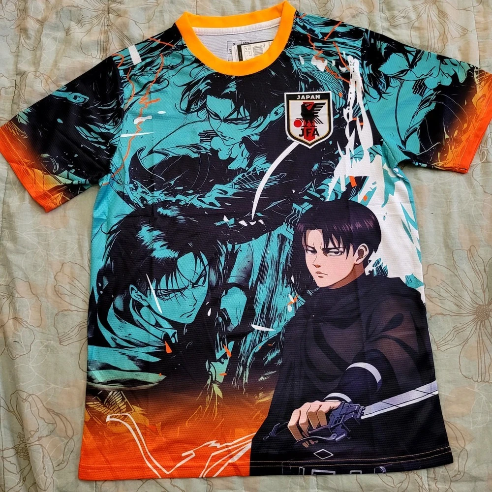 Camiseta de fútbol japonés Attack on Titan X Levi Concept, edición de Anime, camiseta para hombres y niños, entrenamiento de ejercicio de fútbol al aire libre