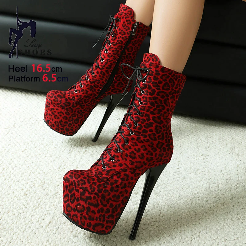 

Сексуальные женские замшевые ботильоны с леопардовым принтом в Европе и Америке, туфли на очень высоком каблуке 16,5 см для ночного клуба, короткие сапоги на платформе
