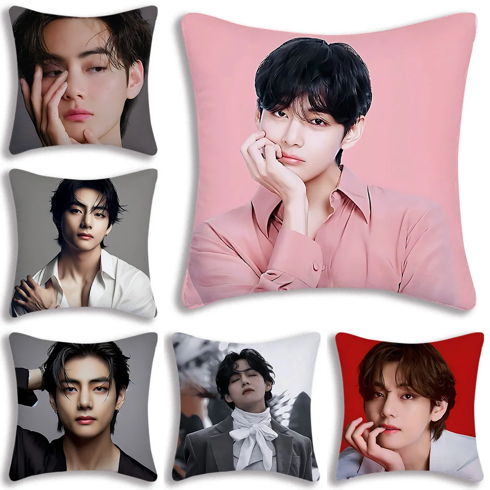 Pillow Covers Cartoon NEW HOT star Kim TaehyungS Sofa Decorative Home Double-sided Printing Short Plush Cute Cushion Cover