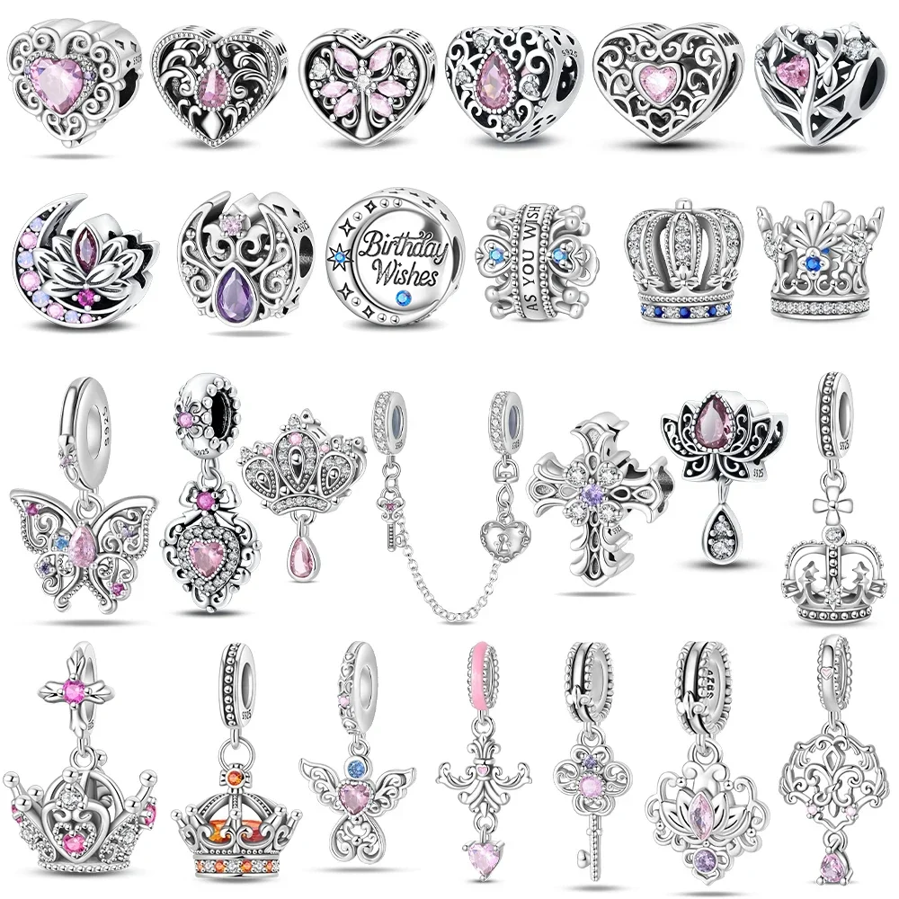 Coração zircão encantos original clássico banhado a prata lótus anjo contas caber 925 pulseiras feminino jóias diy presentes finos jóias