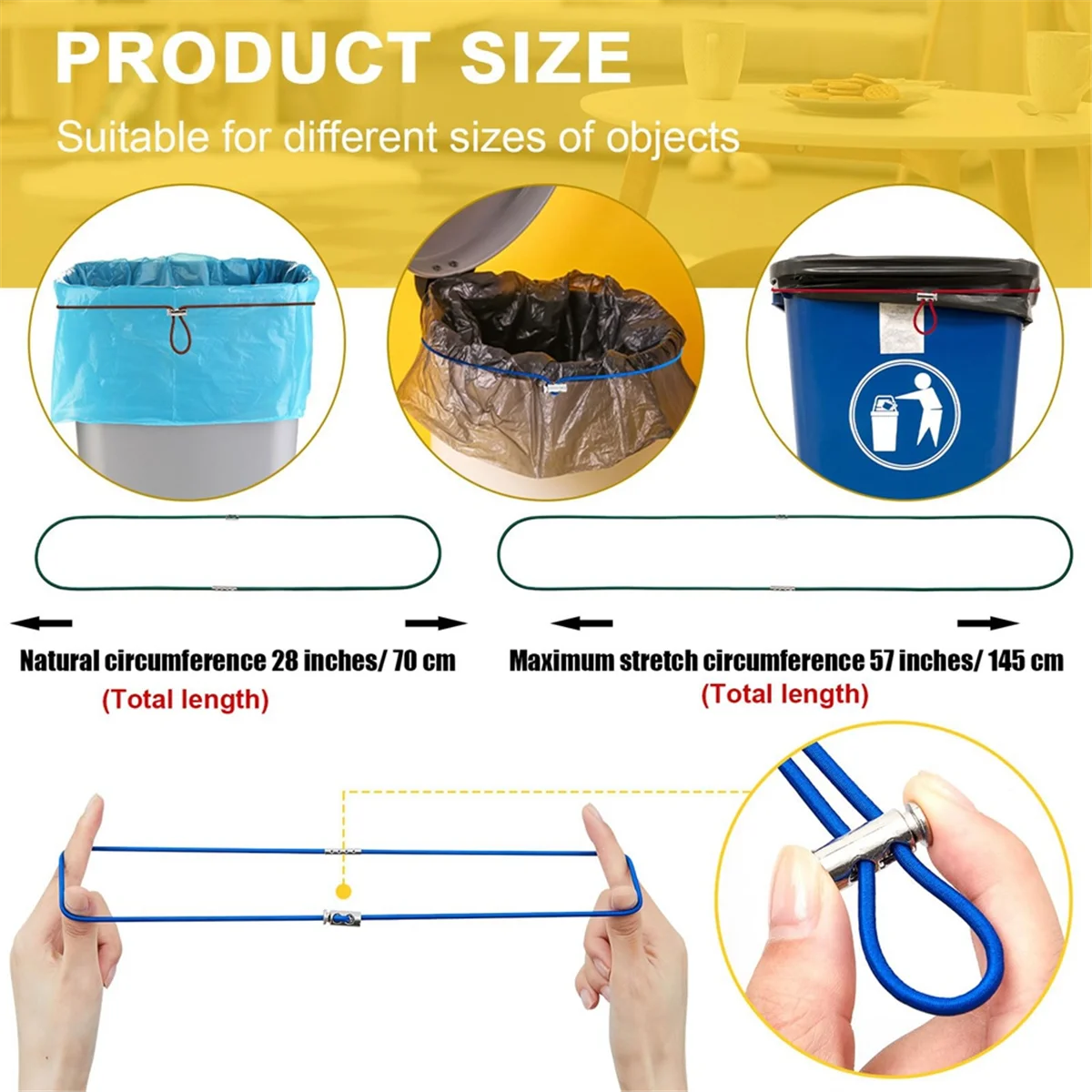 Set of 12 Trash Can Rubber Bands Adjustable Colorful Garbage Can Bands Cord Fits 8-33 Gallon Multifunction Garbage Bag