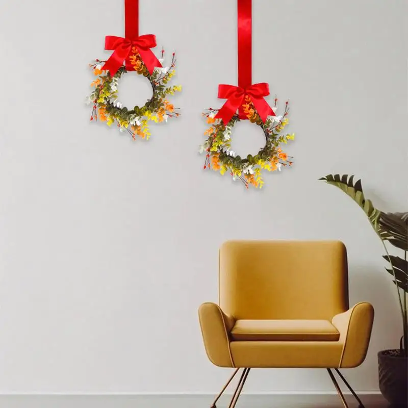 Christmas Wreath With Bow Winter Garland Sign Christmas Artificial Garland For Home Table Wall Window Outside Decoration