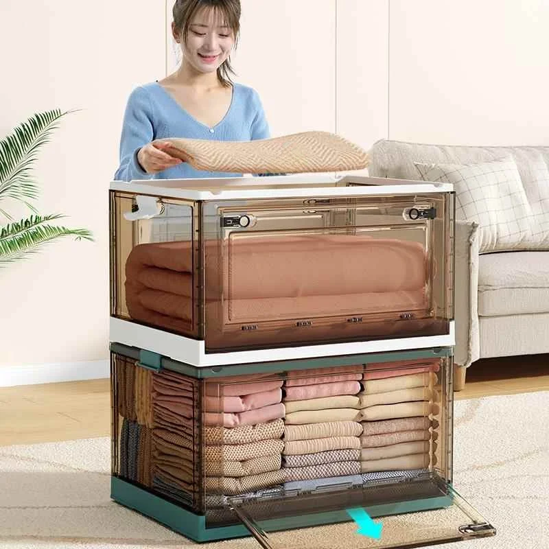 

Transparent Plastic Clothing Storage Box Wardrobe Underwear Organizer Home Use Foldable Box Large Capacity 60L Bedroom Storage