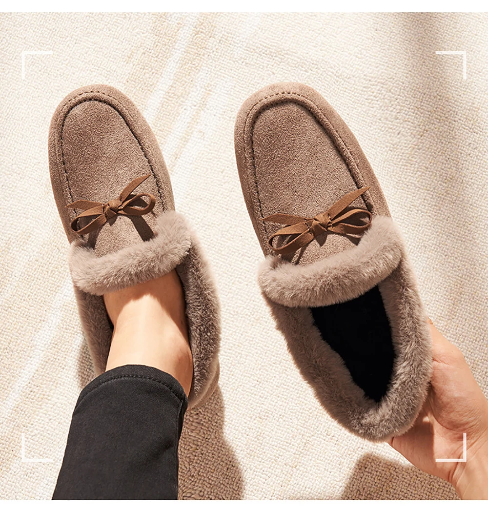 Women Winter Shoes Fluffy Cotton Shoes Warm Flat Shoes for Women Casual Loafers Slip on Plush Shoes Moccasins Zapato De Mujer